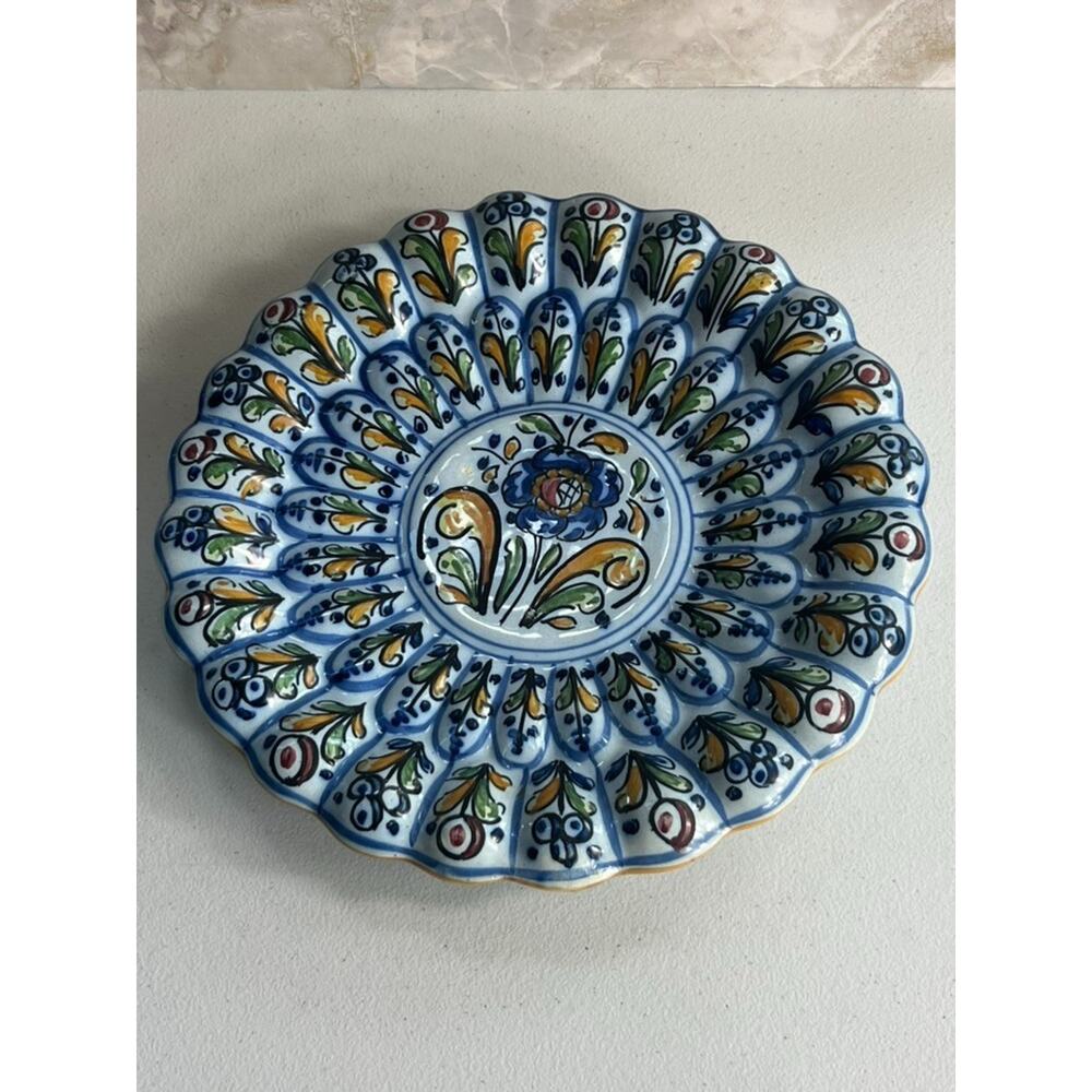 Mexican Toledo G.M Decorative Hanging Plate 11" Tall Multicolor Floral